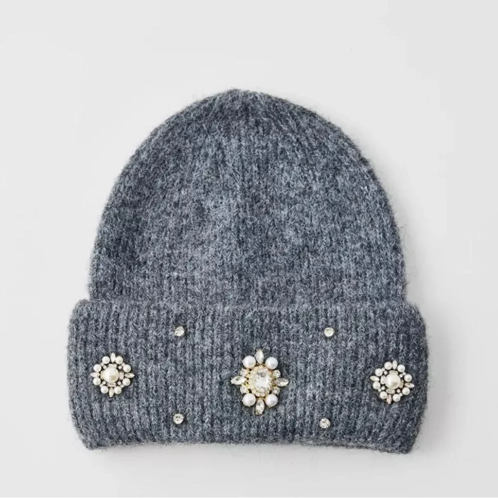 Urban Outfitters Pearl & Rhinestone Deco Cuff Beanie